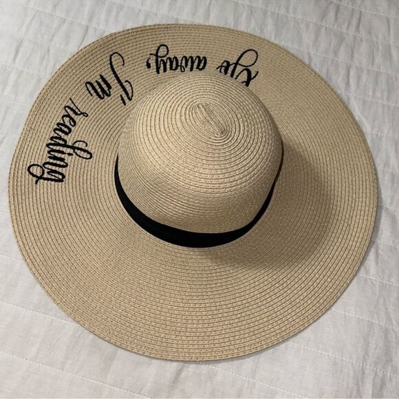 Ivory Black Ribbon Go Away, I’m Reading Floppy Hat - Picture 3 of 7